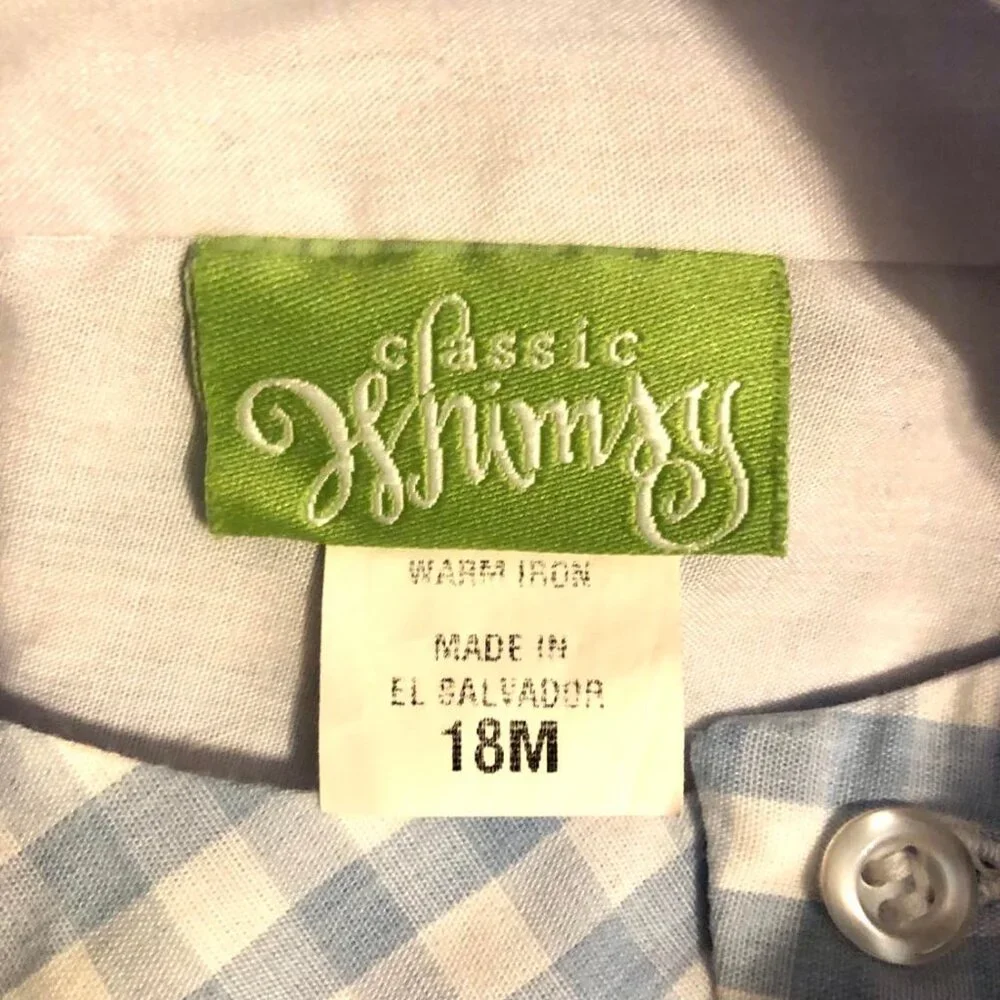 New CLASSIC WHIMSY Blue Gingham Embr Bunny Smocked Longall Romper 18M